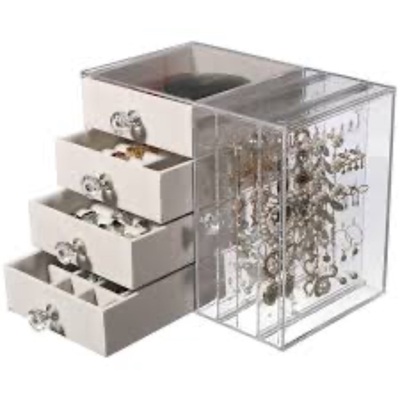 💐   ACRYLIC FAUX SUEDE JEWELRY STORAGE ORGANIZER NIB - Picture 6 of 12